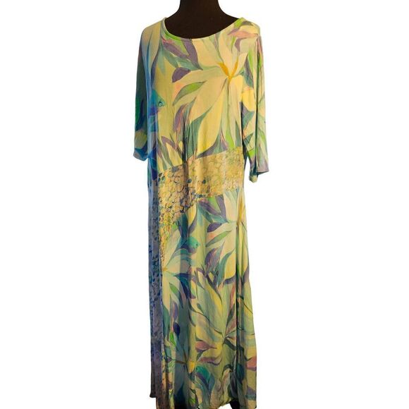 💕Soft Surroundings Maxi Dress Blue Multicolored Floral Women Size XL 3/4 Sleeve - Picture 1 of 4